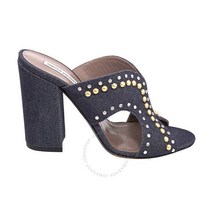 Tabitha Simmons Celia Studded 100mm Denim Slide Sandals Brand Size 38 US 7CELIA STUD DENIM
