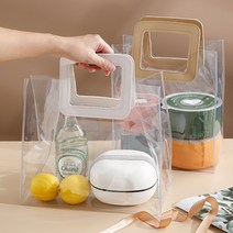 [해외직구] 다용도 짱짱한 PVC 투명 방수 비닐 가방 쇼핑 백 장바구니, 라지, 화이트핸들