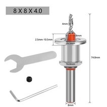카운터싱킹 싱크 보링 조정 가능한 다기능 라운드 생크 목공 드릴 비트 테이퍼 드릴 있는, 8x8x4