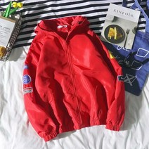 커플점퍼 봄가을 계절 패치워크 코트 남자 BF 하라쥬크 무드 와이드 루즈핏 트렌드 야구복 4095114131, S, 5표시 # 레드