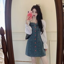 긴팔 원피스 빅사이즈 여성의류 슬림핏 프린세스 오프숄더 어깨트임 데님 허리보정 프렌치 클래식 뱃살커버 2697866469