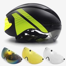 사이클링 자전거 초경량 헬멧 aero tt time 트라이얼 남성 여성 고글 race road bike helmet with lens casco ciclismo bike, 블랙 그린 4 렌즈, l