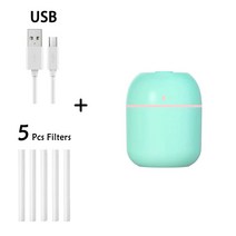 USB 초음파 가습기 아로마 디퓨저 300ml 워터 드롭 쿨 미스트 메이커 로맨틱 조명 공기 정화기, 04 Green 5Filters_01 USB