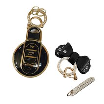 루루형제 BMW 미니쿠퍼 1 2 3 4 5 6 7 x5 x6 x4 시리즈 스마트 자동차 키케이스 + 번호키링 + 가죽 리본 키링 세트 3 4버튼, 키케이스+번호키링+가죽리본키링, AM-01, 다크블랙