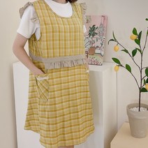 데코나인 예쁜 선생님 어린이집 유치원 보육 교사 체크 플레어앞치마 원피스 공방, 플레어앞치마-머스타드