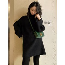 박시니트원피스 클래식 와이드 루즈핏 키치한 두꺼운 목폴라 스웨터 작은 여성 겨울 가을 이너웨어 2997260507