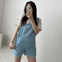 마이시즌 여성 달린 멜빵 데님 반바지