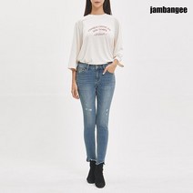 잠뱅이 여성 기본 레터링 TR스판 7부 티셔츠 아이보리 AJ8WTS61-IV