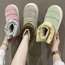 Shen패딩슬리퍼발뒤꿈치 슬리퍼 여성 겨울 통굽 아웃도어 학생 패션 커플 실내 보온 스키 방지 부츠