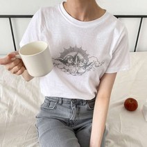 여자 천사 프린팅 앤젤 나염 기본 면티 반팔 티셔츠