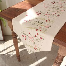 꽃 자수 레이스 식탁 러너, 화이트, 4인용 (150×30cm)