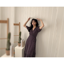 플로커딘 브이넥 랩스타일 롱 원피스