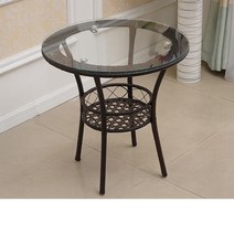 하늘비즈/ 좌탁 티테이블 발코니 원형 넝쿨무늬 수납공간 작은 원형테이블 유리책상 미니강화유리테이블 가장자리 몇 개자 XZ58 A31, 커피색 통유리 60*70