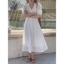 잇츠스타일 쉬폰 격자 퍼프 롱원피스 우아한원피스 셀프웨딩 드레스 웨딩원피스 웨딩드레스