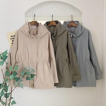 여자 봄야상 허리스트링 후드집업 사파리 스카이 점퍼