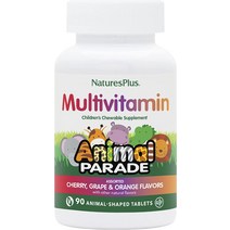NaturesPlus 애니멀 퍼레이드 어린이용 츄어블 종합비타민 - 90 동물성 정제 천연 모듬 맛 채식주의자 글루텐 프리 45회 제공량, 기본