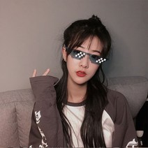 픽셀 패션 안경 파티 피플 핵인싸 모자이크 선글라스 셀럽 원픽 아이템 사진 촬영 인스타 소품 도구 기념일 생일 모임 코디 도트 닷 이태원 개그 선물 마인크래프트(미니블루)