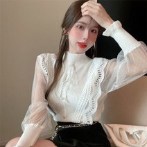 여자가디건 니트 오버핏 꽈배기 숏 가디건 터틀넥 스웨터 스웨터 레이스 풀오버 점퍼 패치워크 거즈 탑 프릴