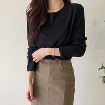 데일리앤 여성 데일리 긴팔 무지 슬라브 티셔츠 멜렛