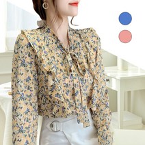 플라워 블라우스 호텔 여행 바다 호캉스 브이넥 긴팔 여자 리본 웨딩 드레스 휴가 피로연