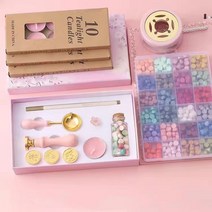 실링왁스세트 스탬프 왁스씰 청첩장 엽서 밀랍 인장 봉인도장, 핑크9p+난로+24색비즈+30양초