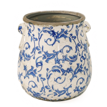 일일미학 앤틱 패턴 빈티지 화분 유약분 투핸들팟 3컬러, 블루