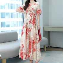 잇츠스타일 아이보리 반짝이 자수 플라워 쉬폰 롱원피스