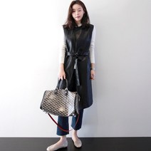 스타일리스트 제이 여성 인조가죽 롱조끼