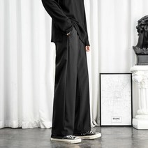 세미 넓은 슬랙스 남성용 정장 팬츠 로맨틱룩 스프링 재팬 스트레이트 9부 캐주얼, 레귤러 KK20 나인포인츠 블랙