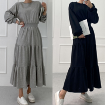 [엘샾] 캐주얼 캉캉 기모 롱원피스 겨울 맨투맨 플레어 면원피스