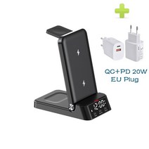 알람시계 탁상 시계 haayot qi 무선 충전기 접이식 스탠드 패드 빠른 충전 for iphone 14 13 airpods samsung s22 z flip 4 mix4, 블랙 20w EU 플러그