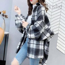 [Myshe]여성 봄 빅사이즈 체크 남방셔츠 루즈핏 캐주얼 셔츠 juan303D7
