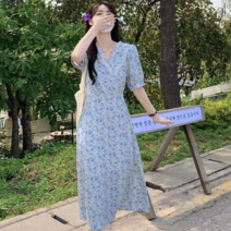 Migtis 플라워 브이넥 여름 반팔 롱원피스