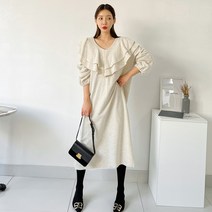퍼니걸스 9742 브이넥 무지 프릴 퍼프 롱 원피스 여성의류