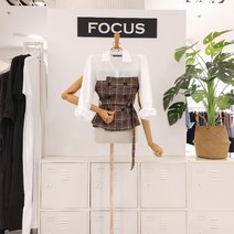 포커스 체크 배색 벨티드 블라우스(FF1I9BL5493)