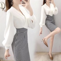 SH 서현 여성 럭셔리 정장 투톤 미디 원피스 - 558