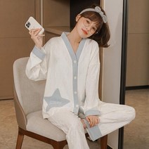 옷자락 여자 가을 꽈배기 별모양 홈웨어 세트 긴팔 잠옷