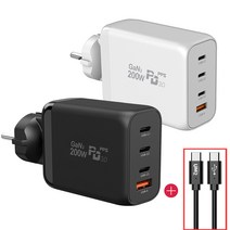 UM2 200PD-GAN2 4포트 PD PPS 초고속 멀티 충전기 최대 200W 접지코드, 화이트+100WG 고속케이블 증정