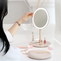 자연광 led 조명 링 라이트 화장 메이크업 거울 휴대용 접이식 미러 밝기조절 각도조절, 화이트