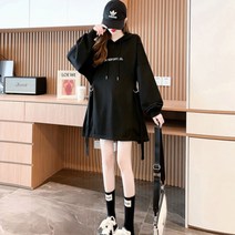 미르마루 빅사이즈여성의류 잘록후드+파우치 세트 티셔츠 긴팔 여자 박시핏 박스 봄 가을 간절기 큰옷