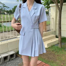 소라색 반팔 자켓 앞단추 미니 원피스 4color