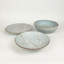 이찌하라 고풍스러운 일본접시 매화 벚꽃 면기 접시, 원형접시(대), 1개
