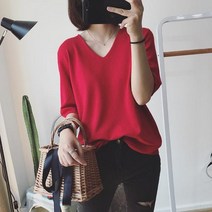 내용수정 S29515 심플 보들 V넥 니트반팔티 여름니트