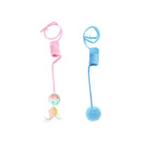 르메이어 고양이 낚시대 장난감 폼폼 스프링 볼 공놀이, 블루+깃털