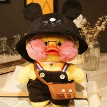 BOOMBOOM 작은 오리 히알루론산 인형 빵덕이인형 귀여운 봉제 뜨개 인형 솜털 노란오리 생일선물 어린이장난감 피큐어, 블랙 멜빵 팬츠 블랙 고양이 모자 브라운백, [아름다운 핸드백] 30센티