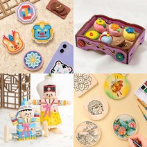 초등 유치원 어린이집 명절 설날 추석 만들기 집콕 클레이 놀이 송편 전통 스티커 민화 팽이 만들기 키트 촛대 보석십자수 한복 컵받침 노인대학 돌봄교실 실팽이 만들기, 05_나무인형+한복스티커, 여자한복