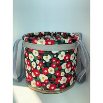 제주 동백꽃(블랙) 밀감바구니 감귤 과일 농작물수확 수납 피크닉가방, 대, 어깨끈