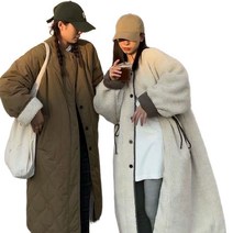 JUSTFEELING 양면 뽀글이코트 롱 후리스 캐주얼 도톰한 와이드 후리스 자켓 라운드넥 간절기 잠바