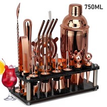 로즈 골드 칵테일 셰이커 바텐더 키트 20Pcs 스테인레스 스틸 세트 모조 대나무 아크릴 혼합 음료 마티니 바 도구