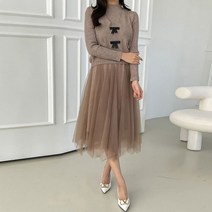 러블리감성 현민 쉬폰 니트 롱 원피스